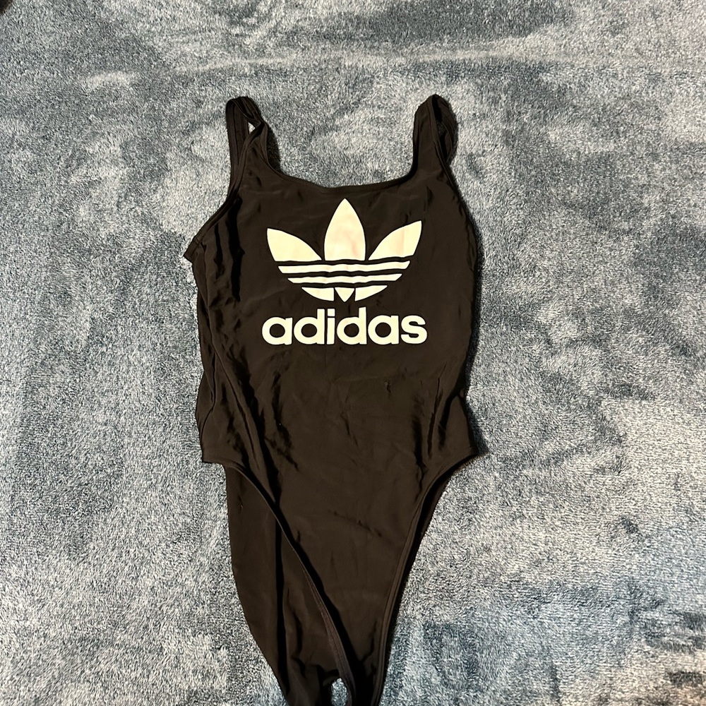Adidas Black and White Logo Swimsuit